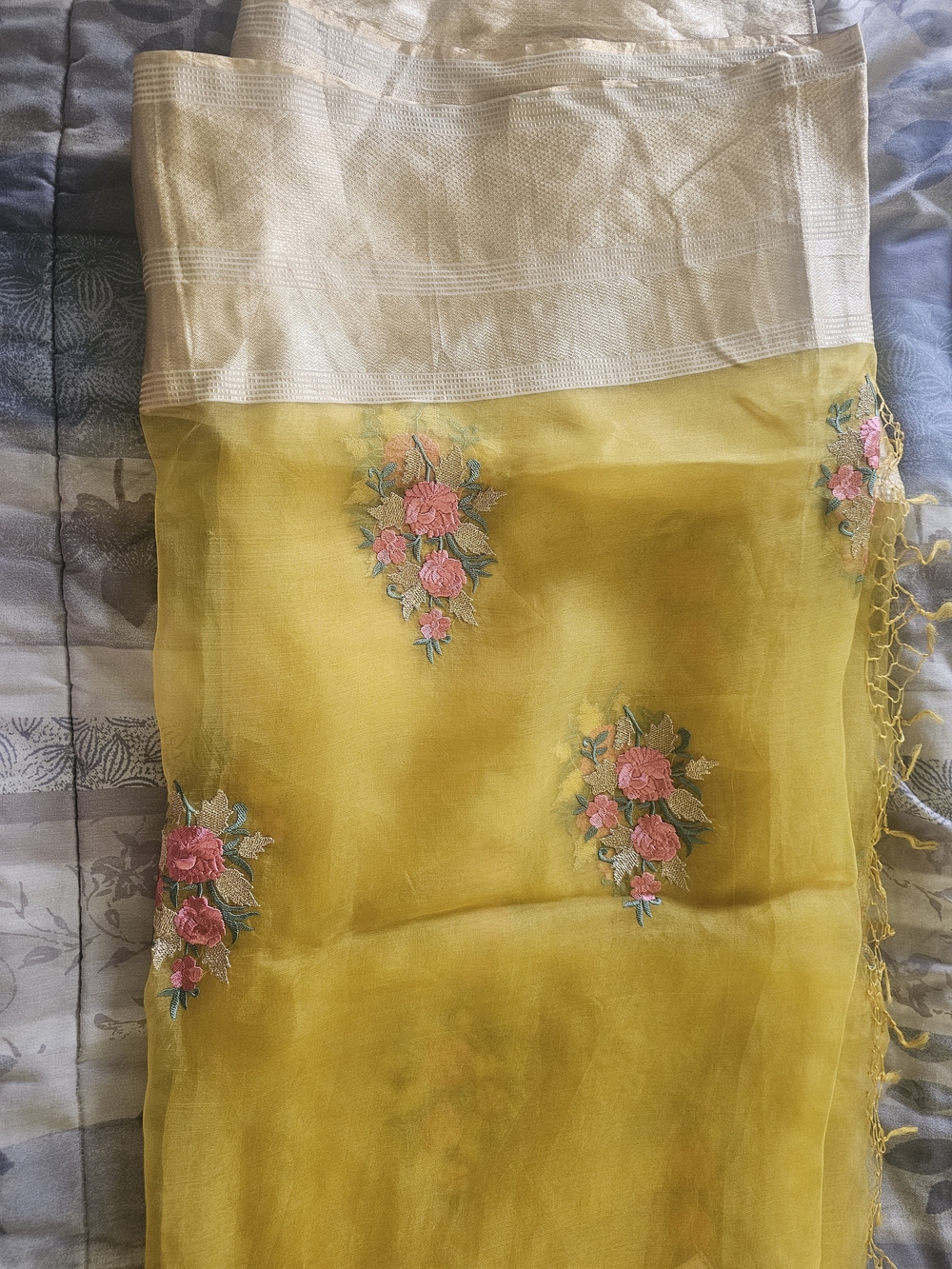 Mustard Color Tissue Saree With Blouse